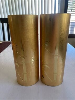 OMC Gold Bamboo Decorative Cylindrical 9”x3.25” Vase Pair - Home Accents